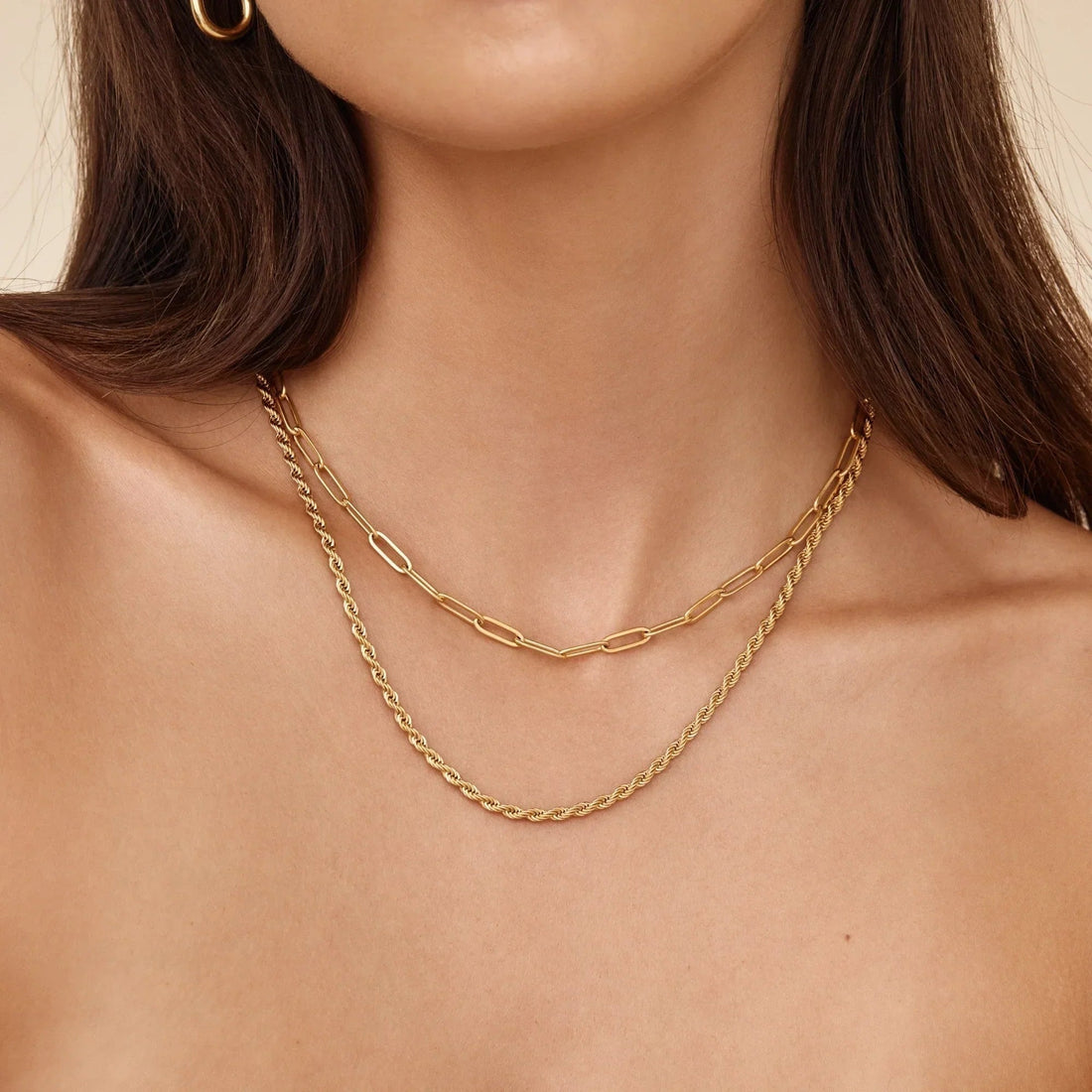 Double Necklace with Paperclip and Rope Chain