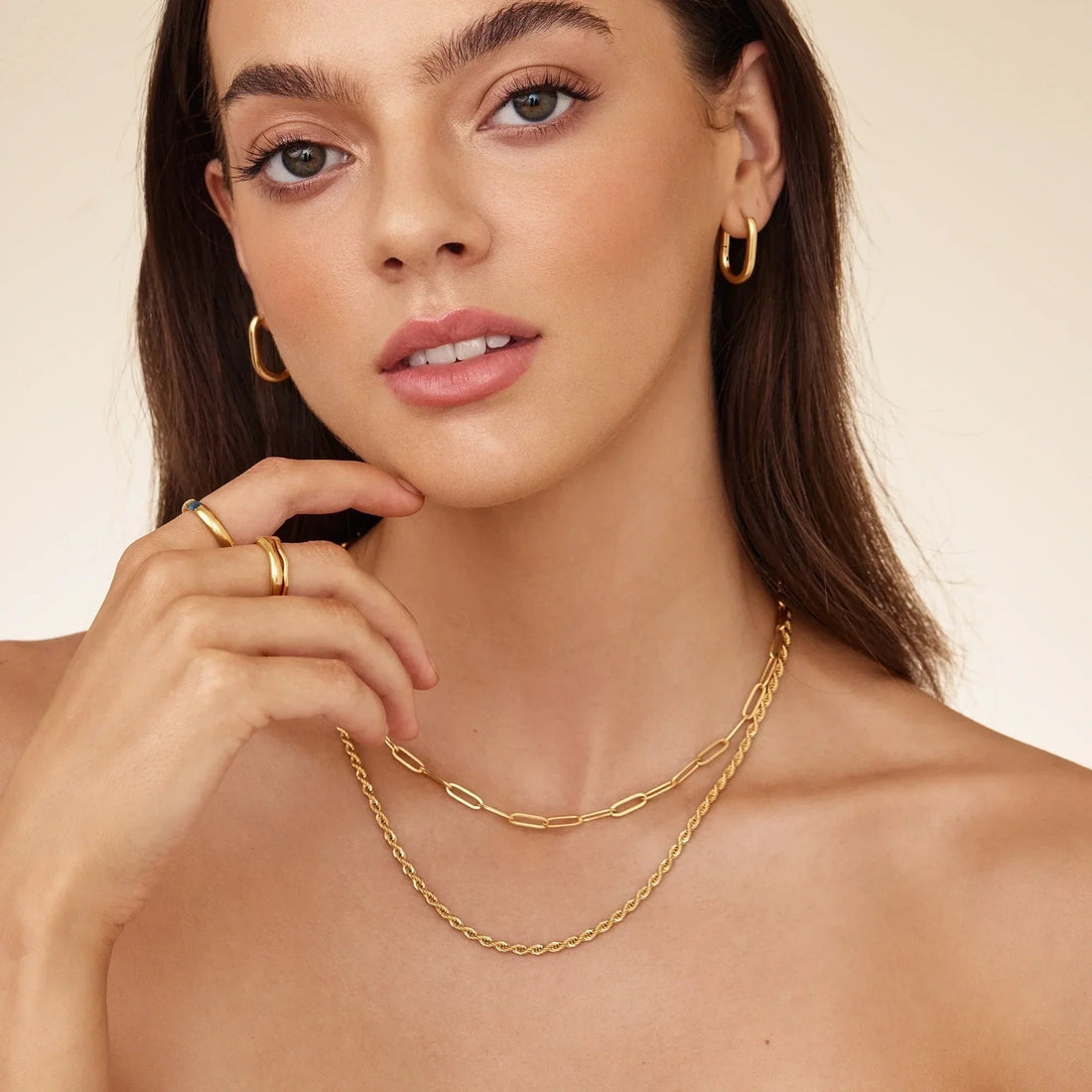 Double Necklace with Paperclip and Rope Chain