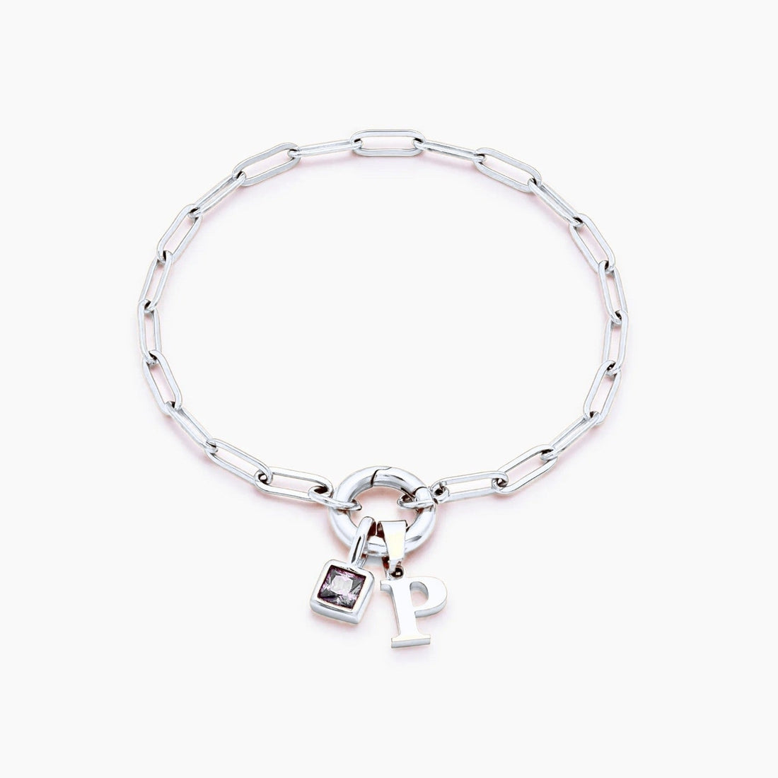 Paperclip Bracelet with Initial and Birthstone