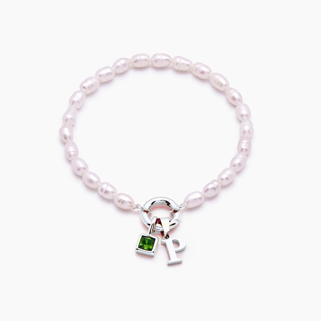 Pearl Bracelet with Initial and Birthstone