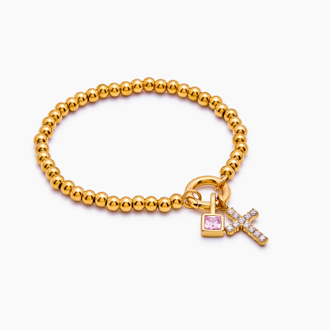 Beaded Bracelet with Cross and Birthstone