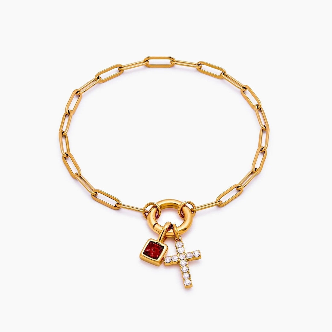 Paperclip Chain Charm Bracelet with Cross