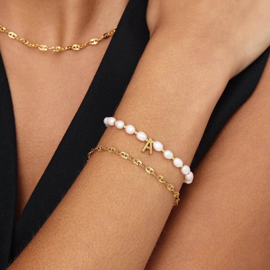 Pearl Bracelet with Initial Charm
