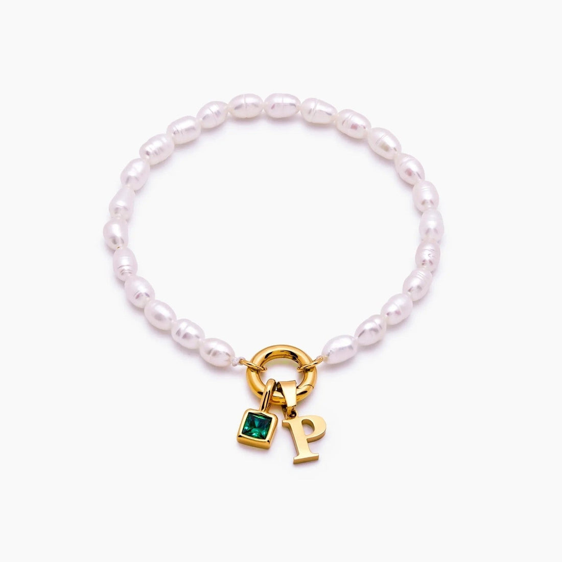 Pearl Bracelet with Initial and Birthstone