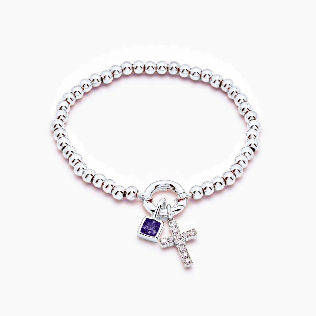 Beaded Bracelet with Cross and Birthstone