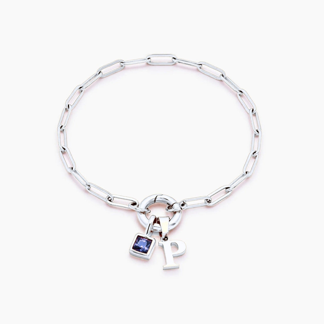 Paperclip Bracelet with Initial and Birthstone