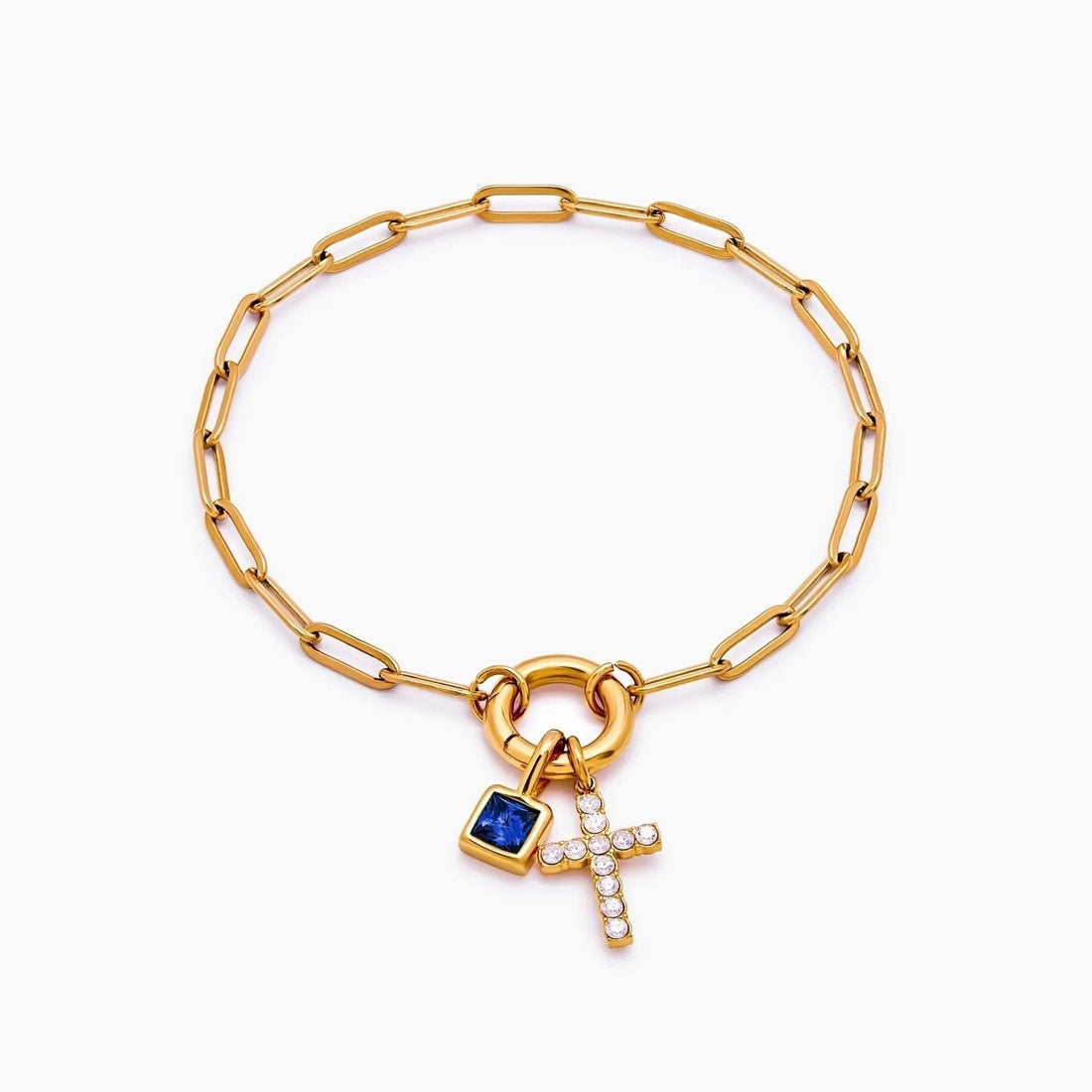 Paperclip Chain Charm Bracelet with Cross