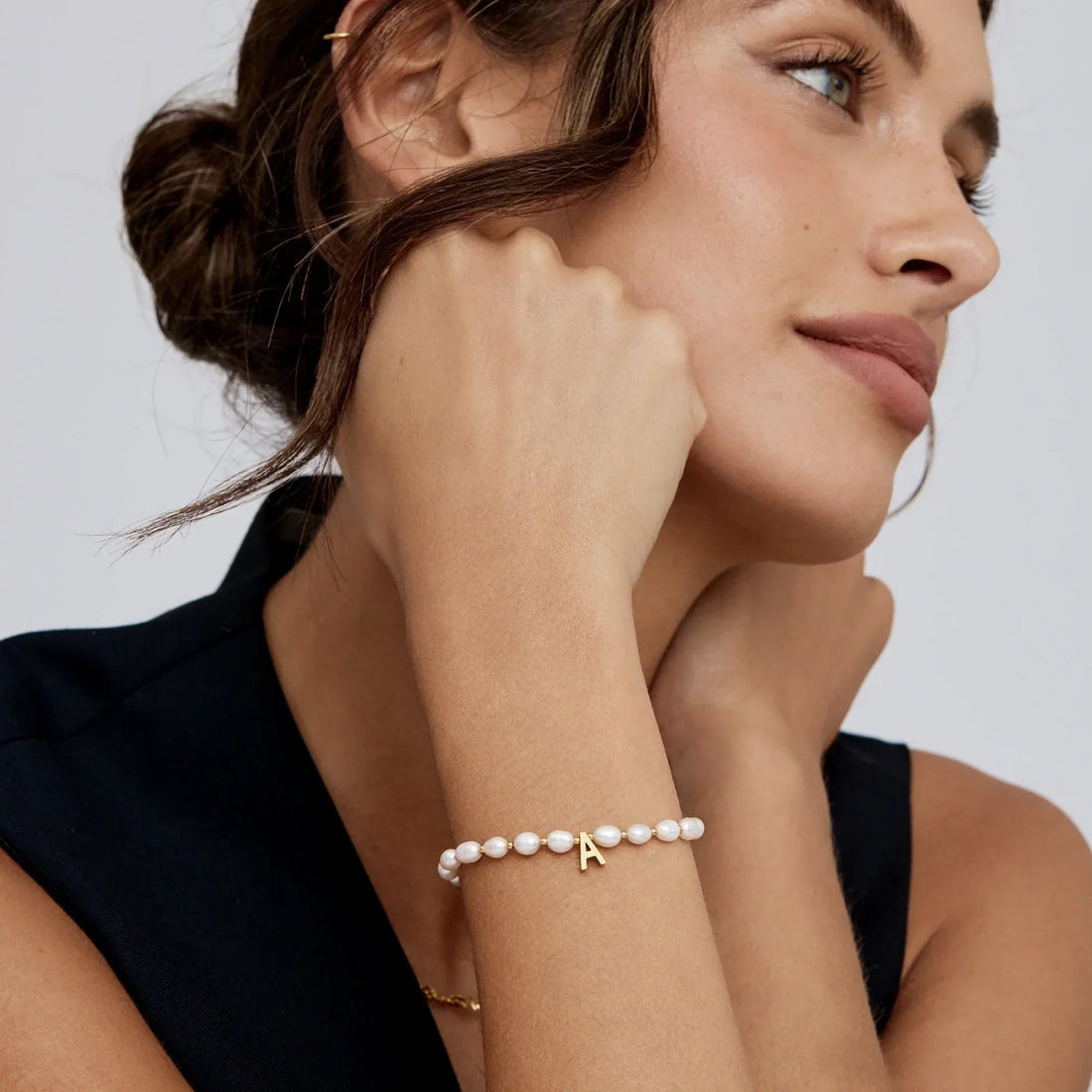 Pearl Bracelet with Initial Charm