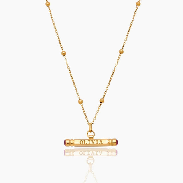 Personalized T-Bar Necklace with Name and Birthstone