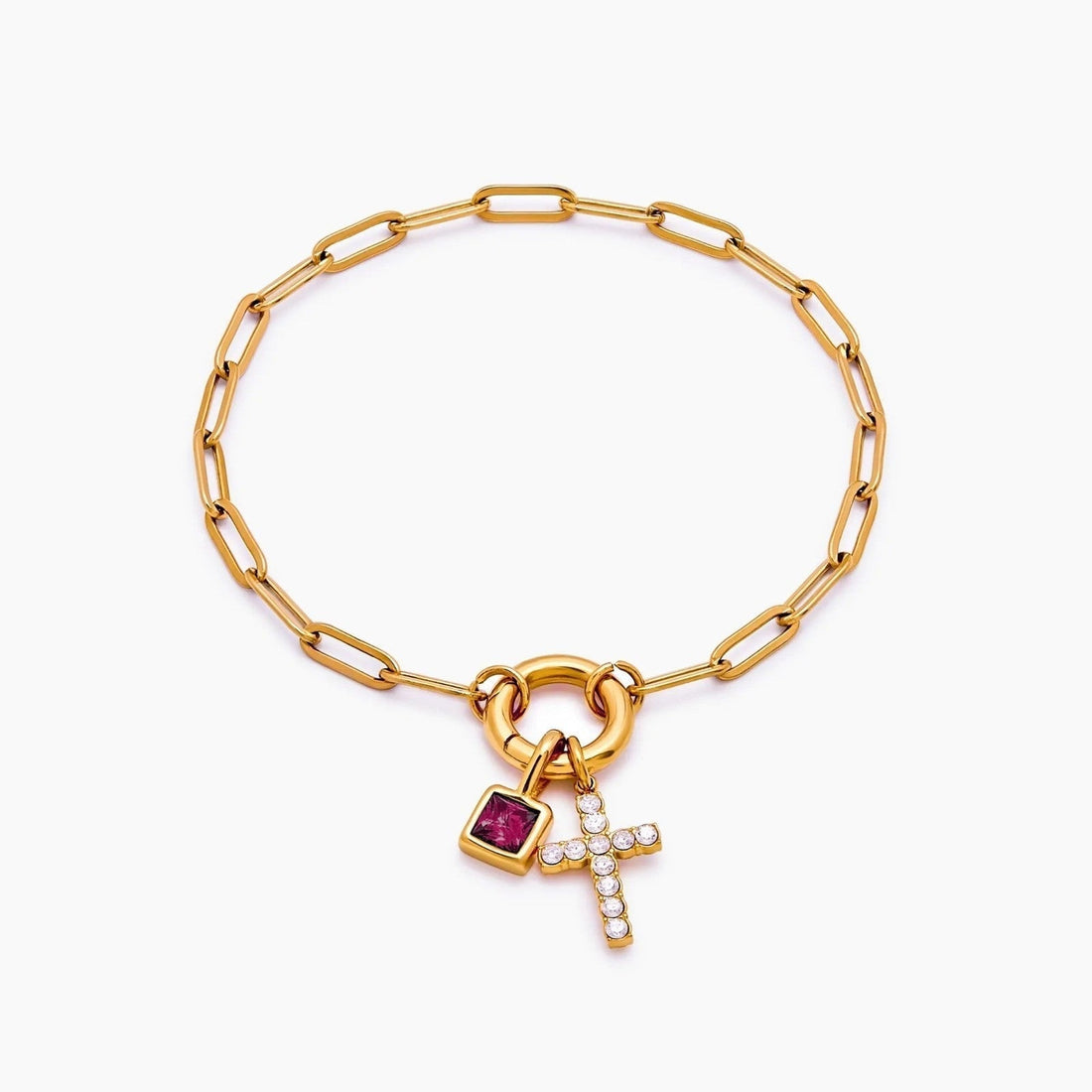 Paperclip Chain Charm Bracelet with Cross