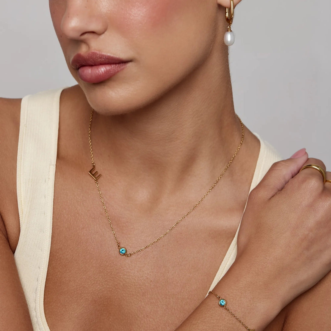 Necklace with Side Initial and Birthstone