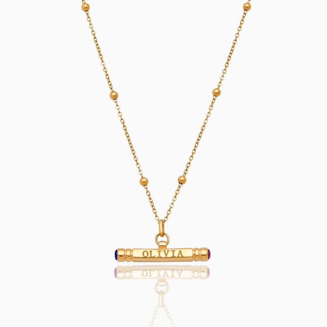 Personalized T-Bar Necklace with Name and Birthstone