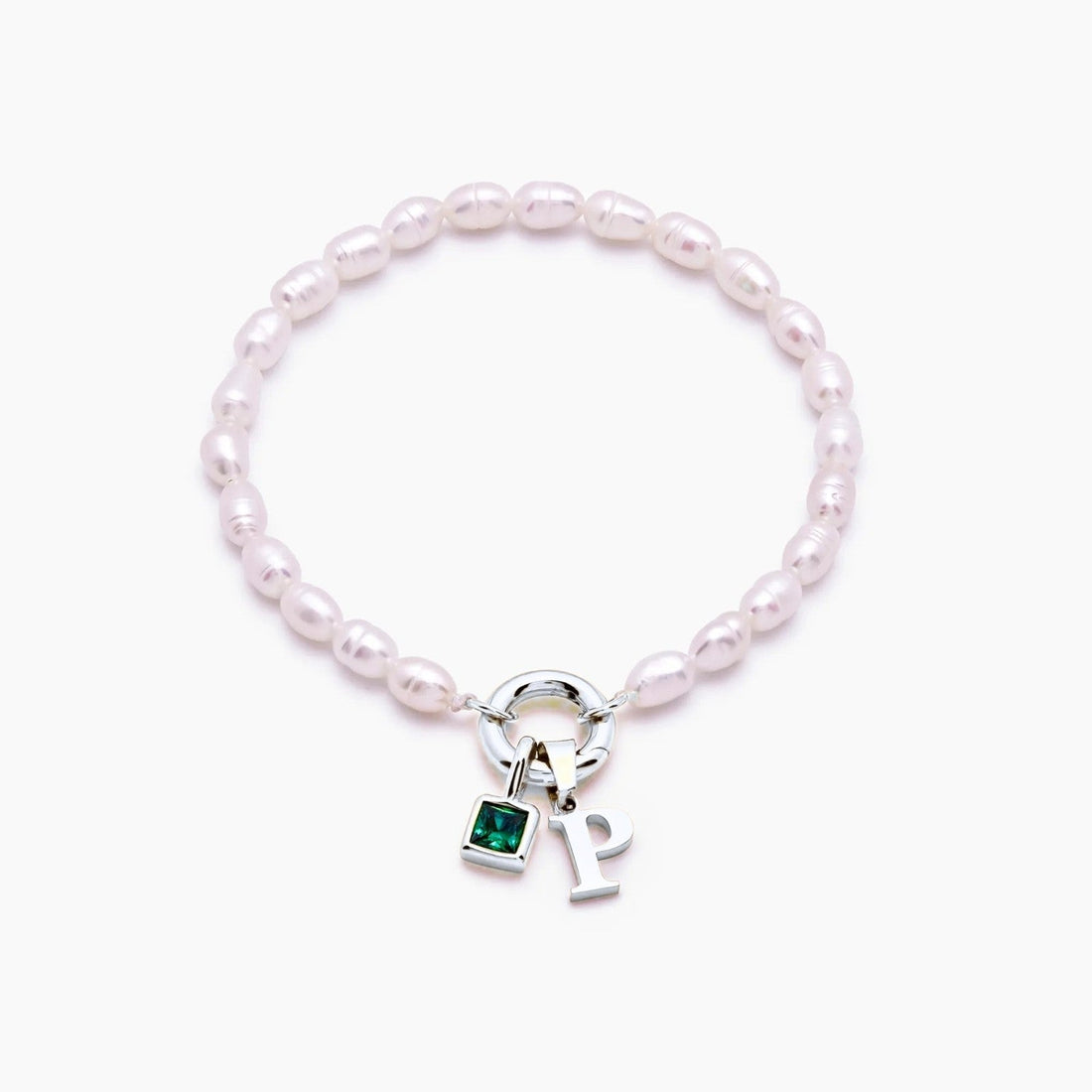 Pearl Bracelet with Initial and Birthstone