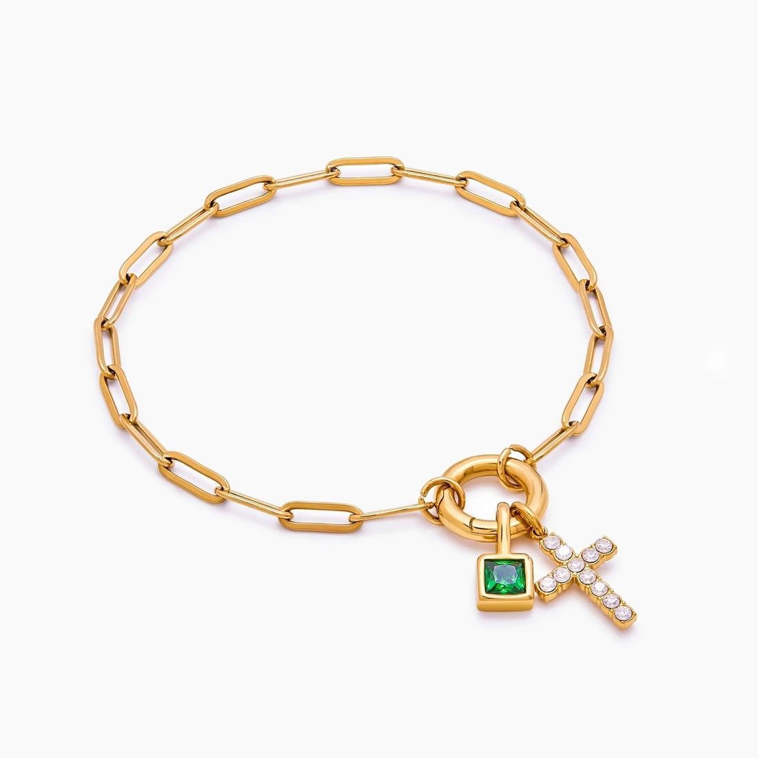 Paperclip Chain Charm Bracelet with Cross