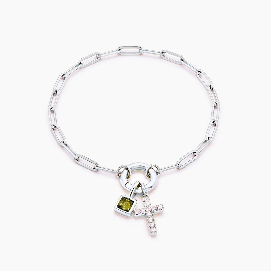 Paperclip Chain Charm Bracelet with Cross