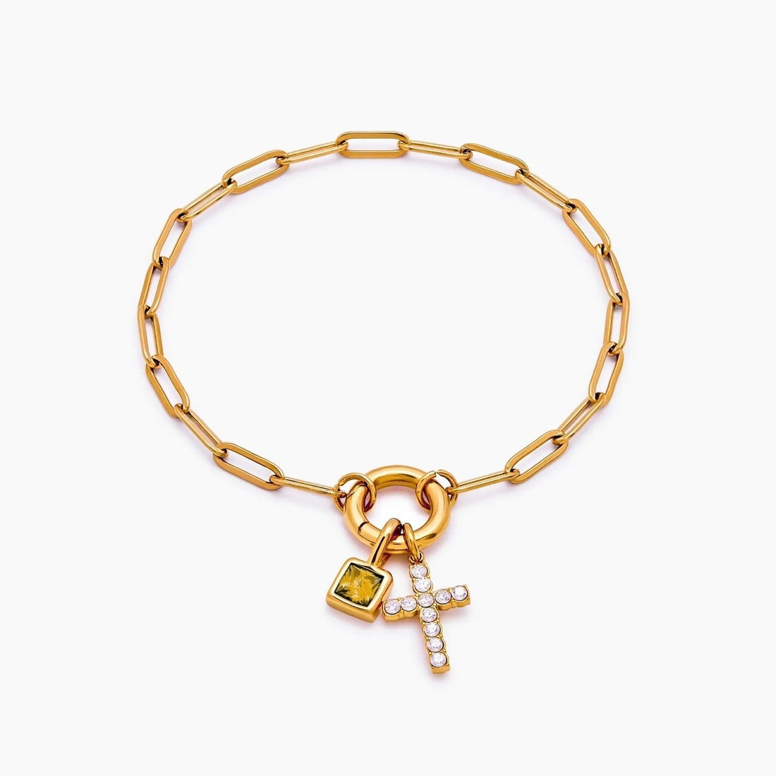 Paperclip Chain Charm Bracelet with Cross