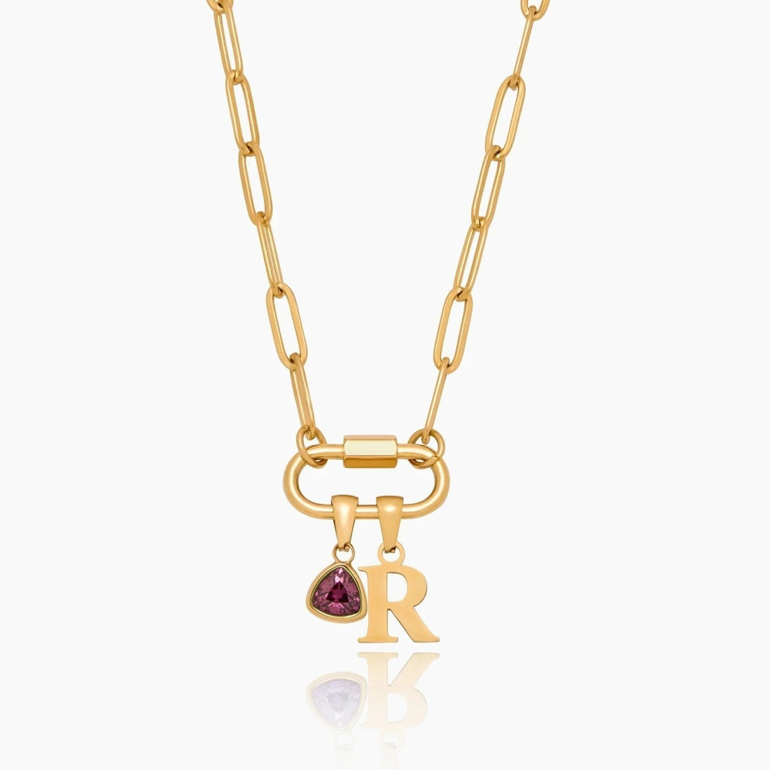 Necklace with Carabiner Charm, Initial and Birthstone