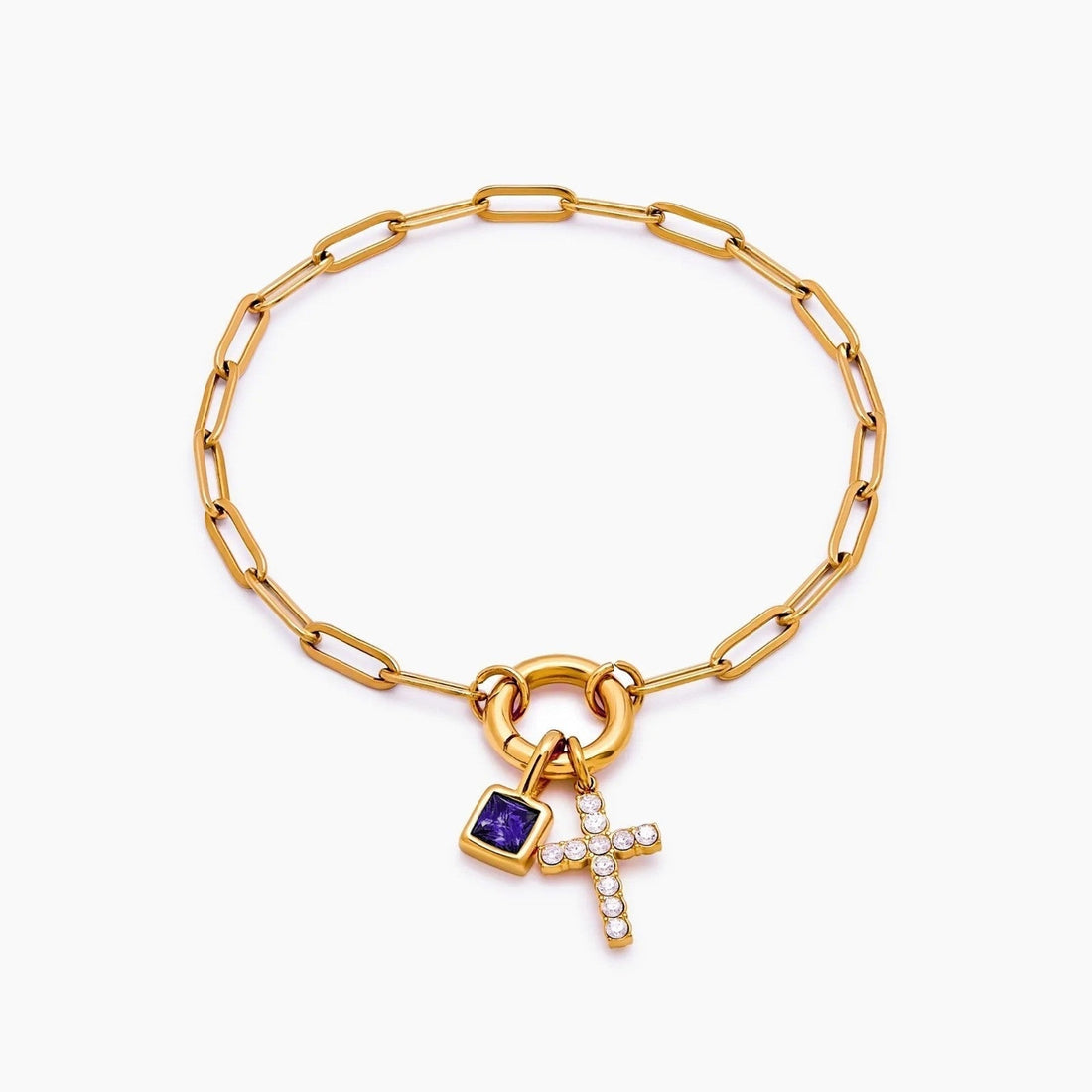 Paperclip Chain Charm Bracelet with Cross