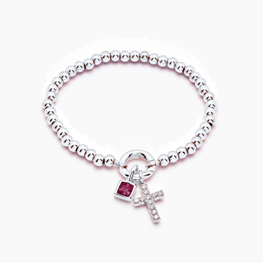Beaded Bracelet with Cross and Birthstone