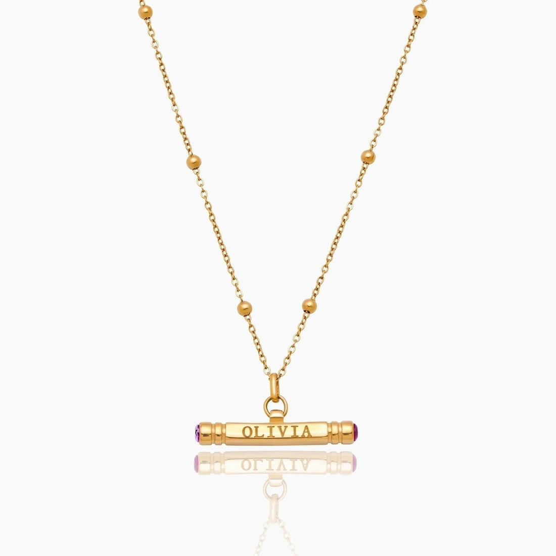 Personalized T-Bar Necklace with Name and Birthstone