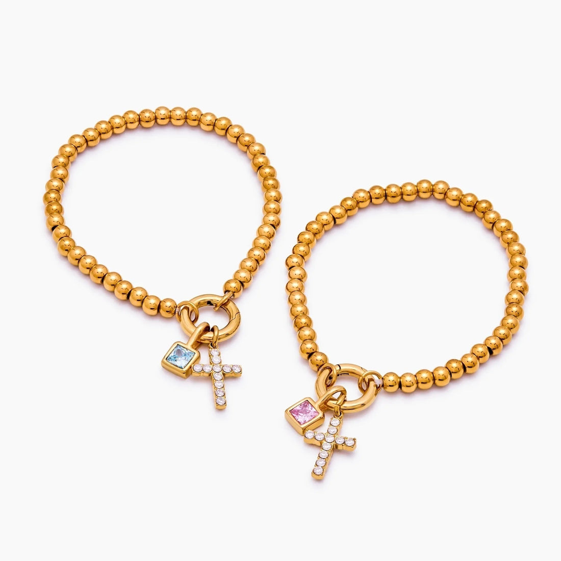 Beaded Bracelet with Cross and Birthstone
