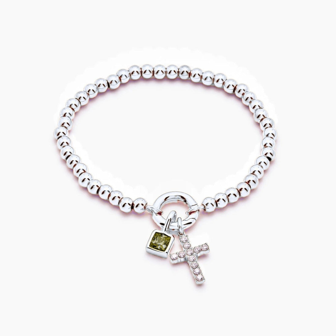Beaded Bracelet with Cross and Birthstone