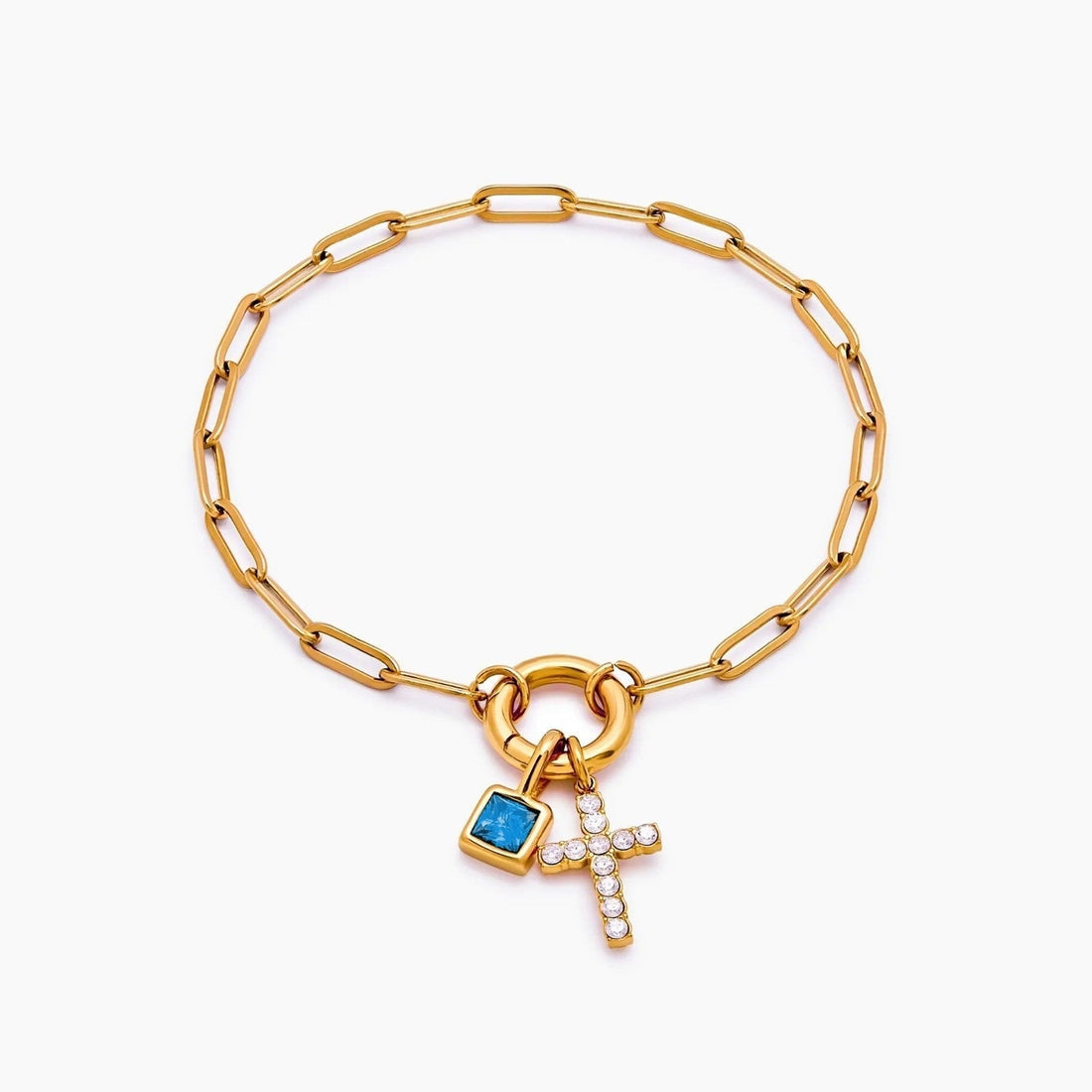 Paperclip Chain Charm Bracelet with Cross