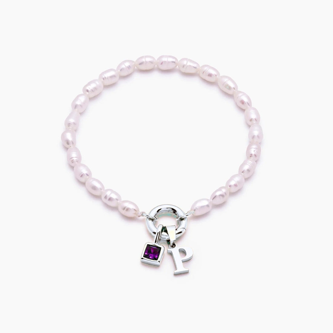 Pearl Bracelet with Initial and Birthstone