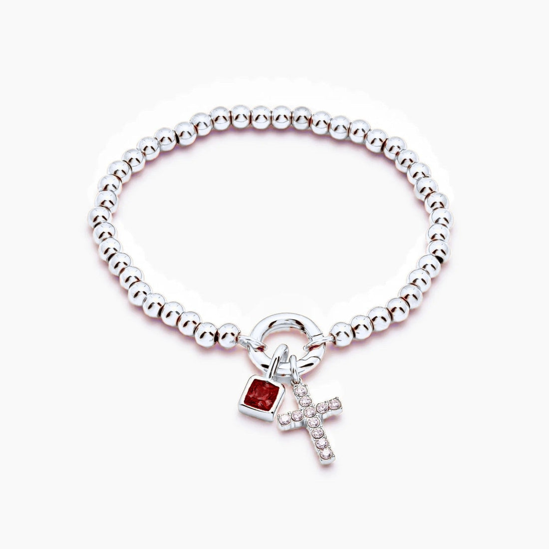 Beaded Bracelet with Cross and Birthstone