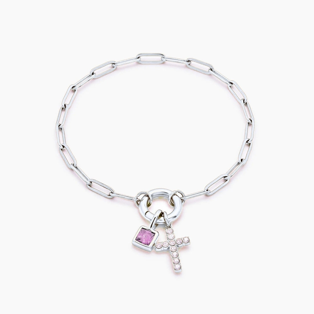 Paperclip Chain Charm Bracelet with Cross