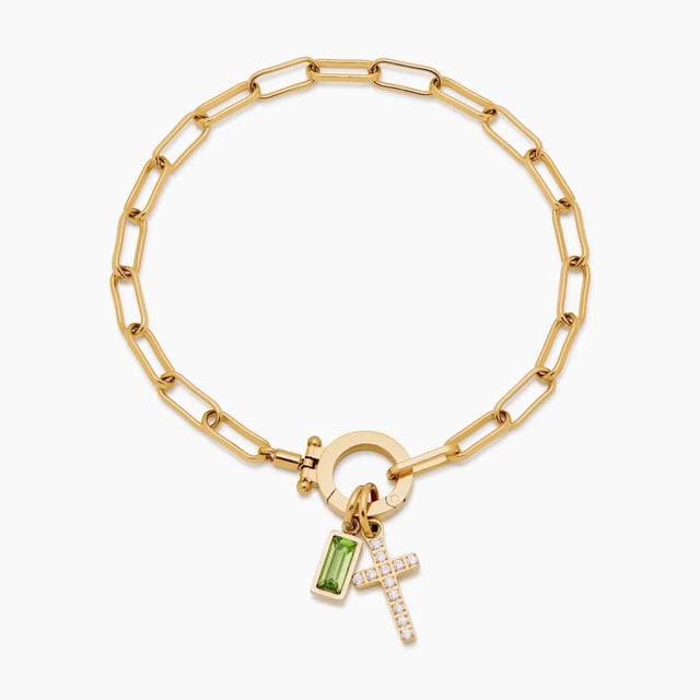 Paperclip Cross Charm Bracelet with Birthstone