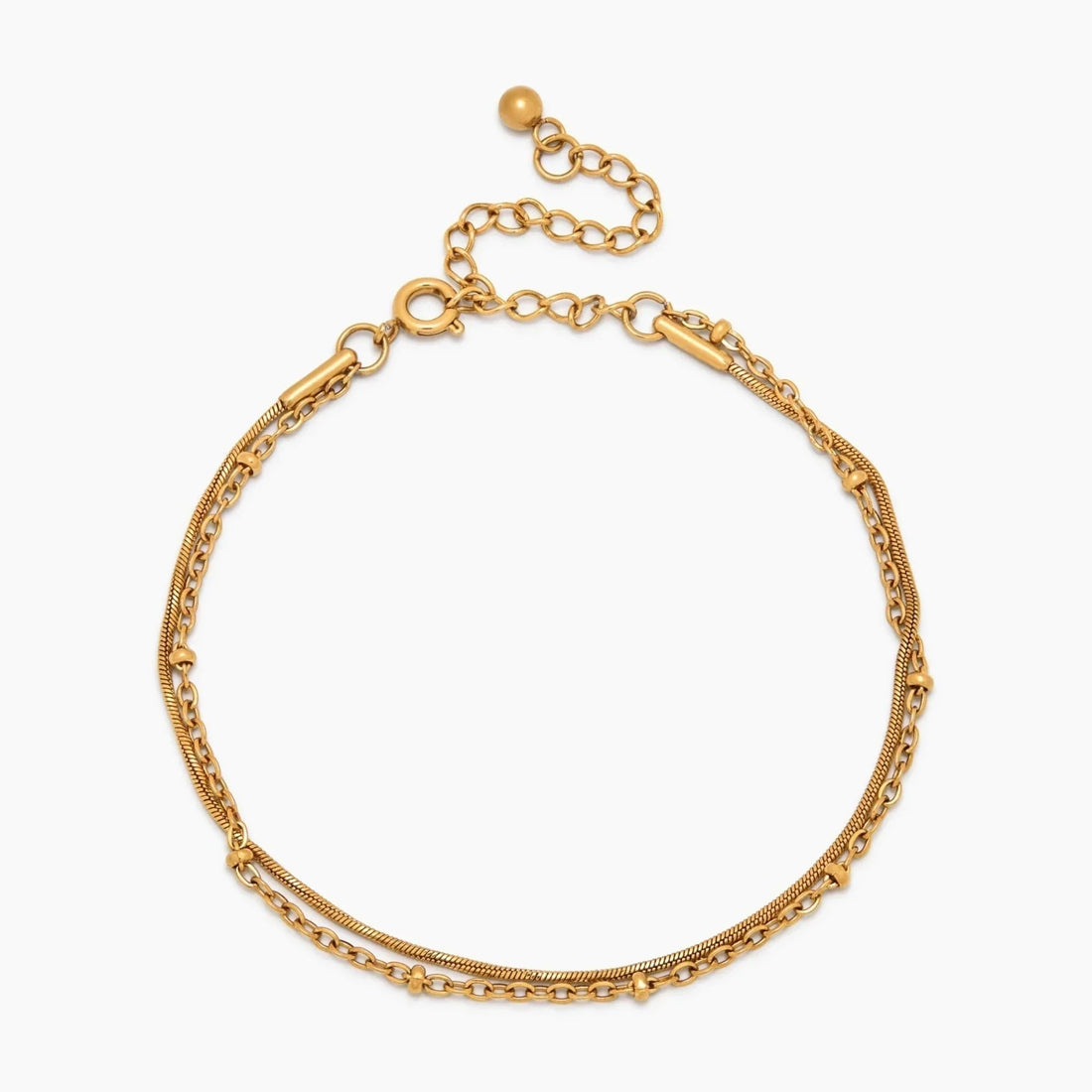 Layered Bracelet with Ball Chain and Snake Chain