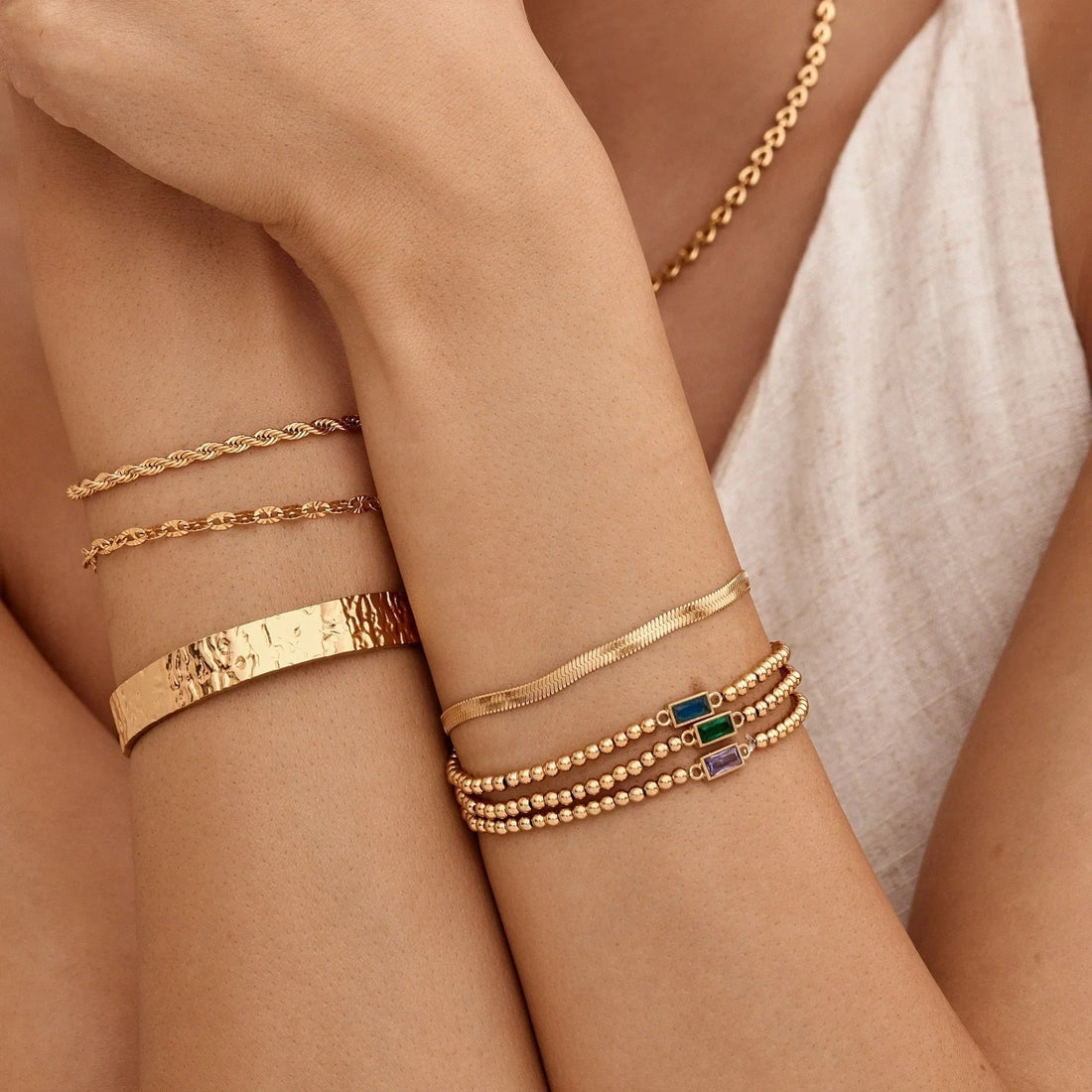 Gold Beaded Bracelet with Birthstone