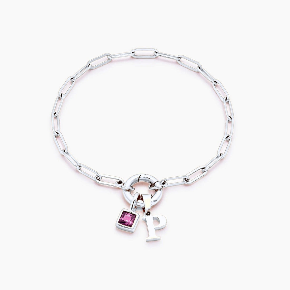 Paperclip Bracelet with Initial and Birthstone