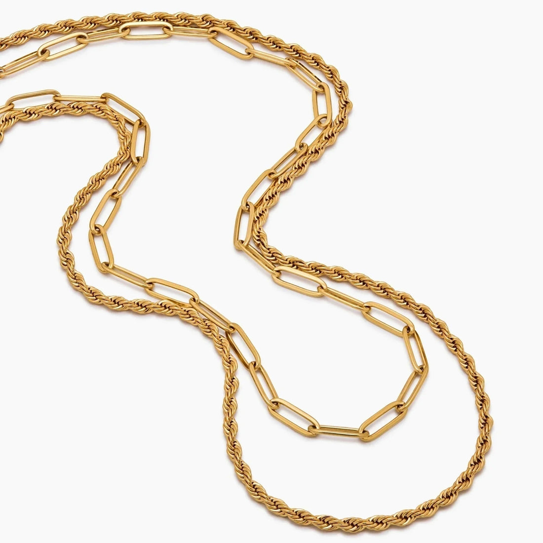 Double Necklace with Paperclip and Rope Chain