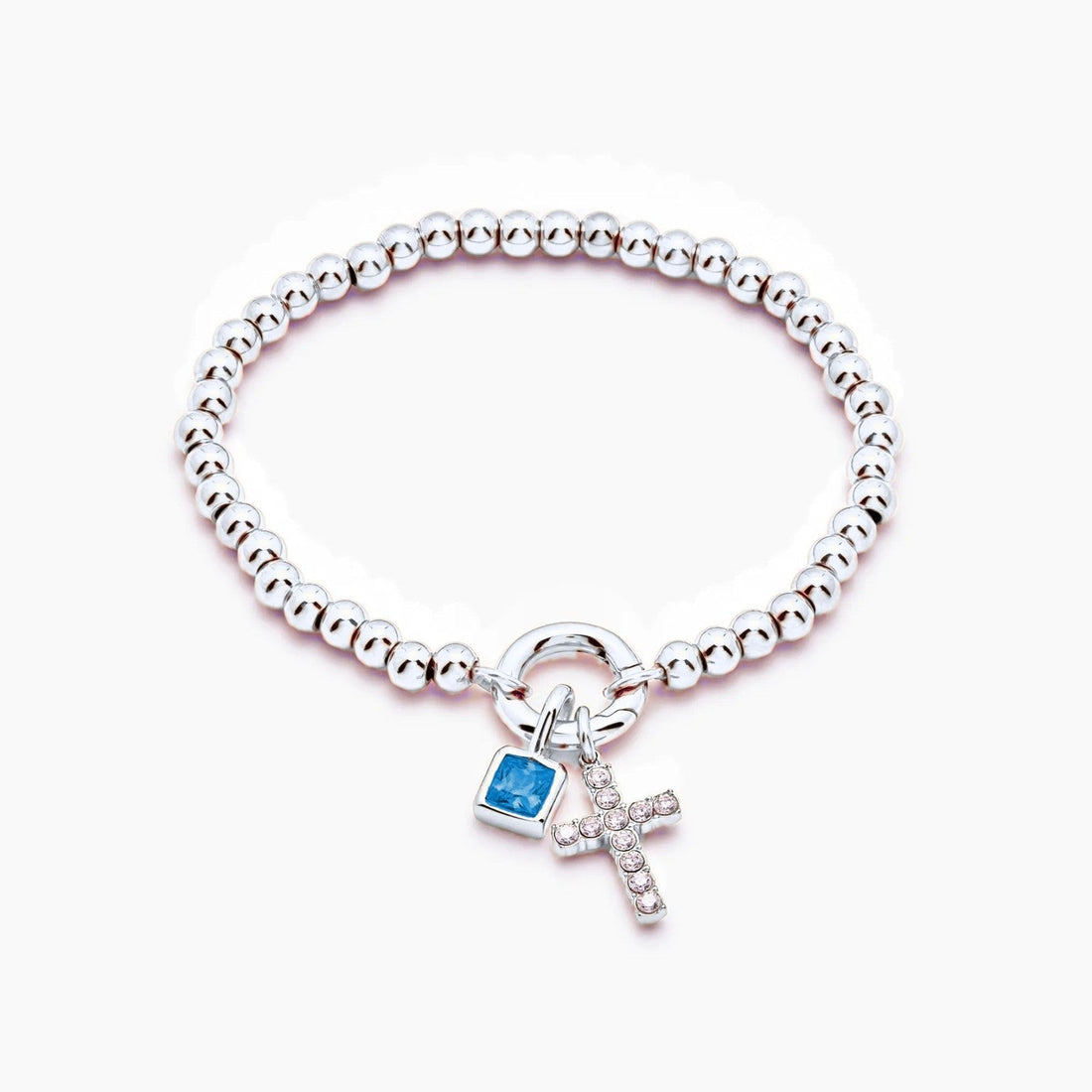 Beaded Bracelet with Cross and Birthstone