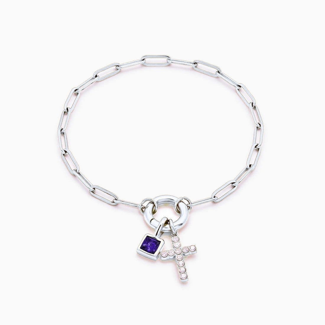 Paperclip Chain Charm Bracelet with Cross