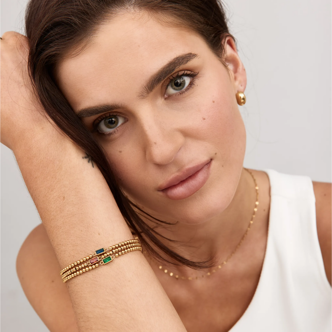 Gold Beaded Bracelet with Birthstone