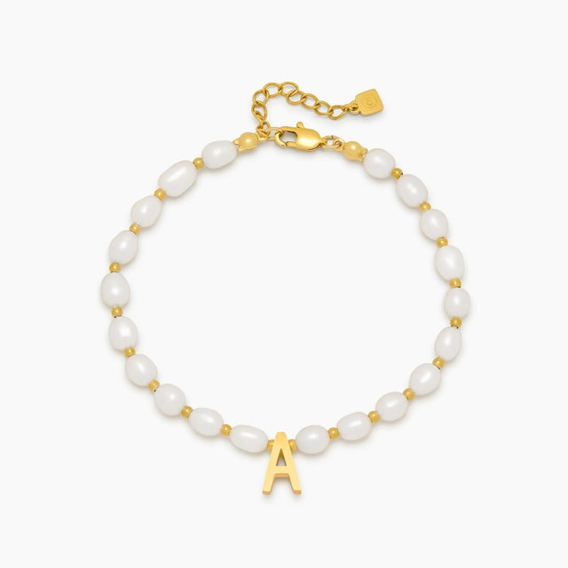 Pearl Bracelet with Initial Charm
