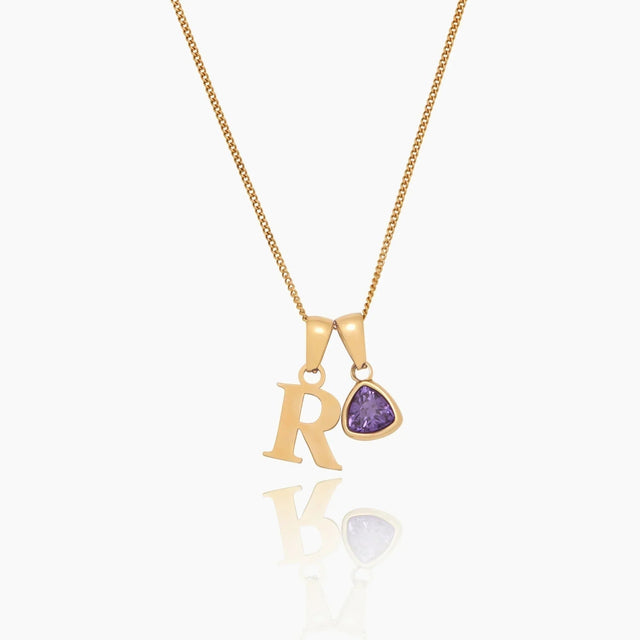 Initial Necklace with Birthstone Charm