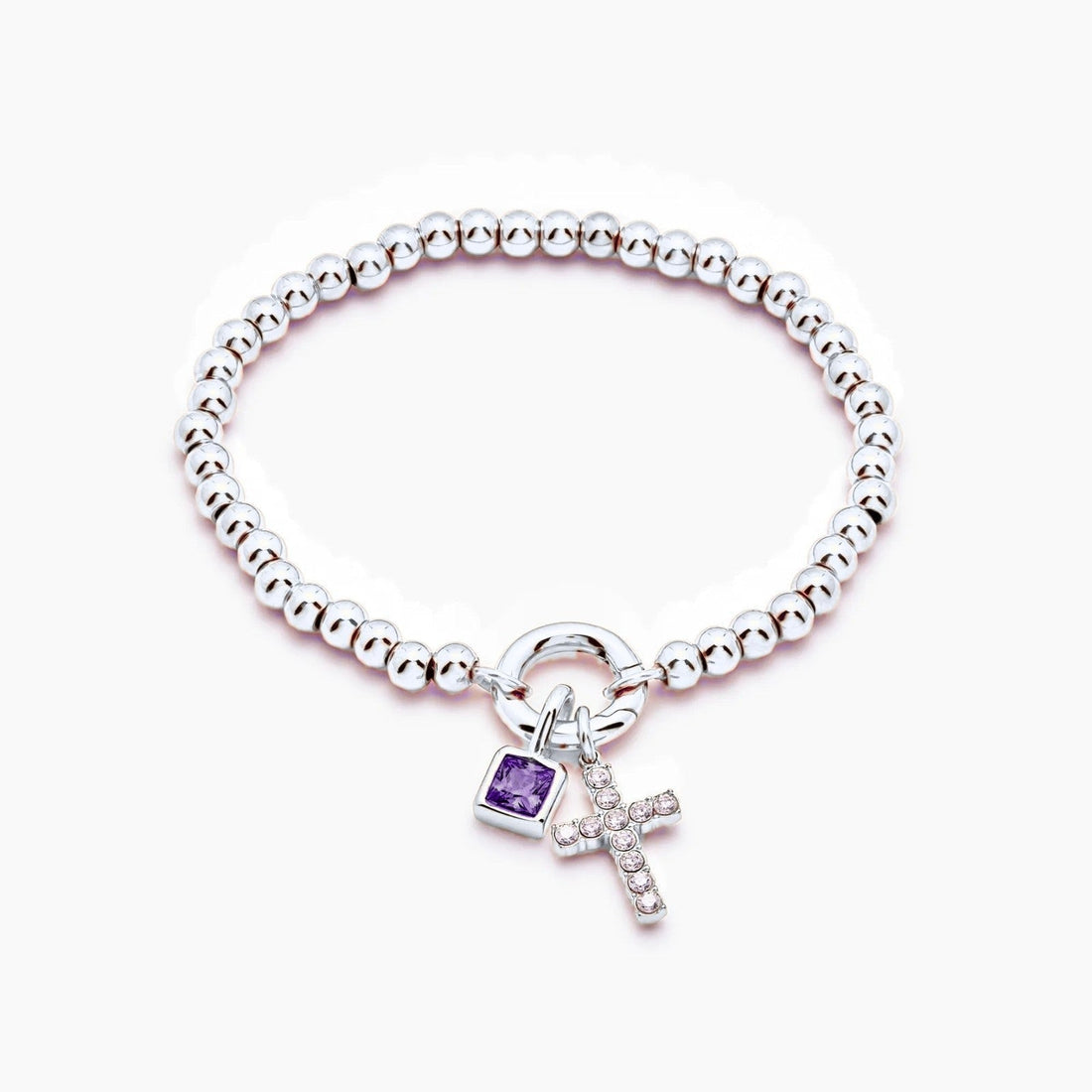 Beaded Bracelet with Cross and Birthstone
