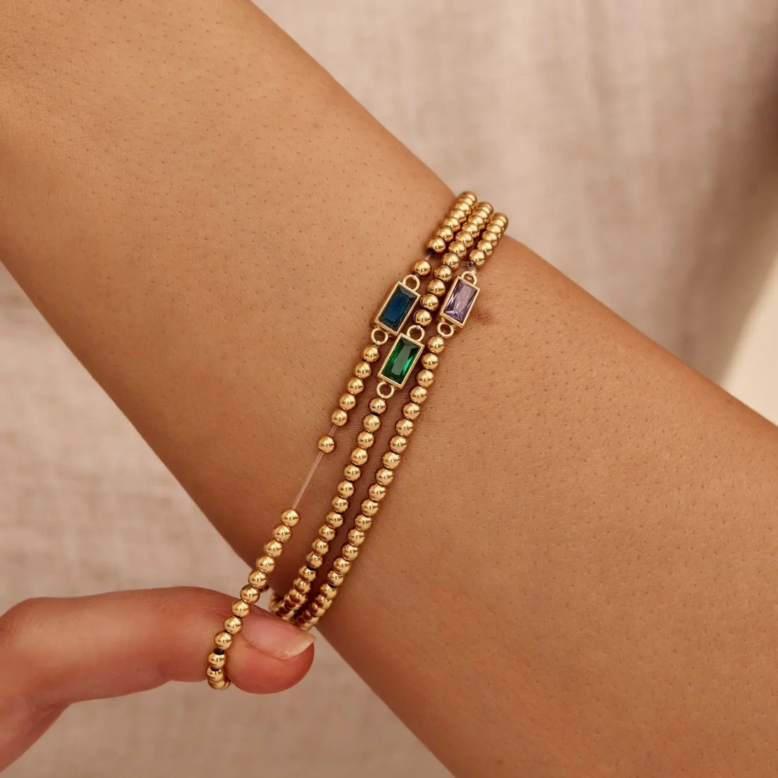 Gold Beaded Bracelet with Birthstone
