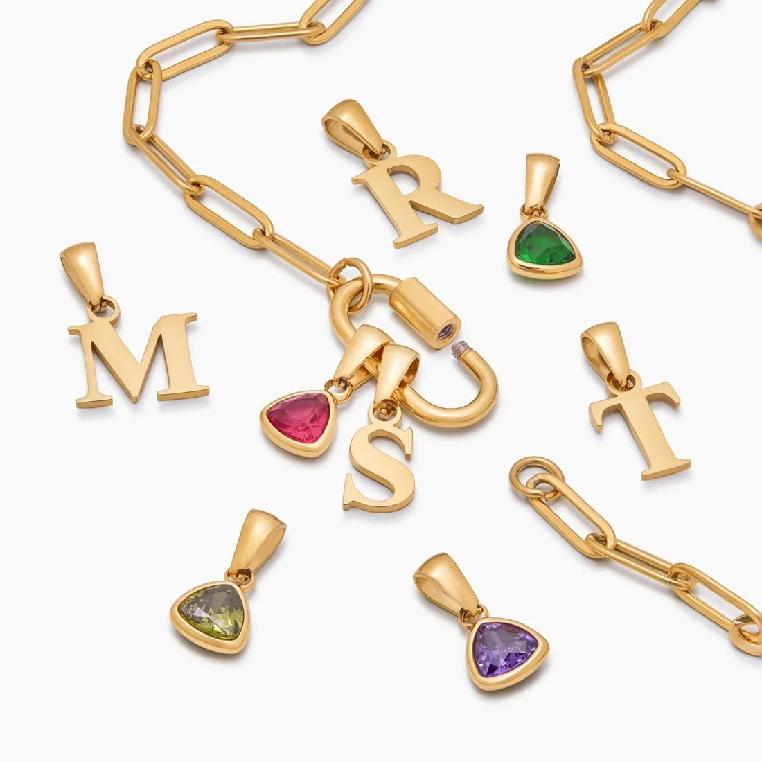 Necklace with Carabiner Charm, Initial and Birthstone