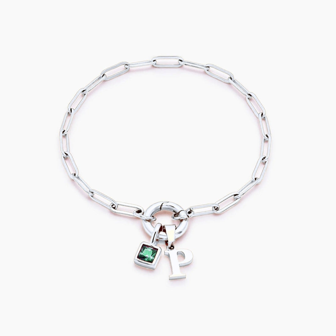 Paperclip Bracelet with Initial and Birthstone