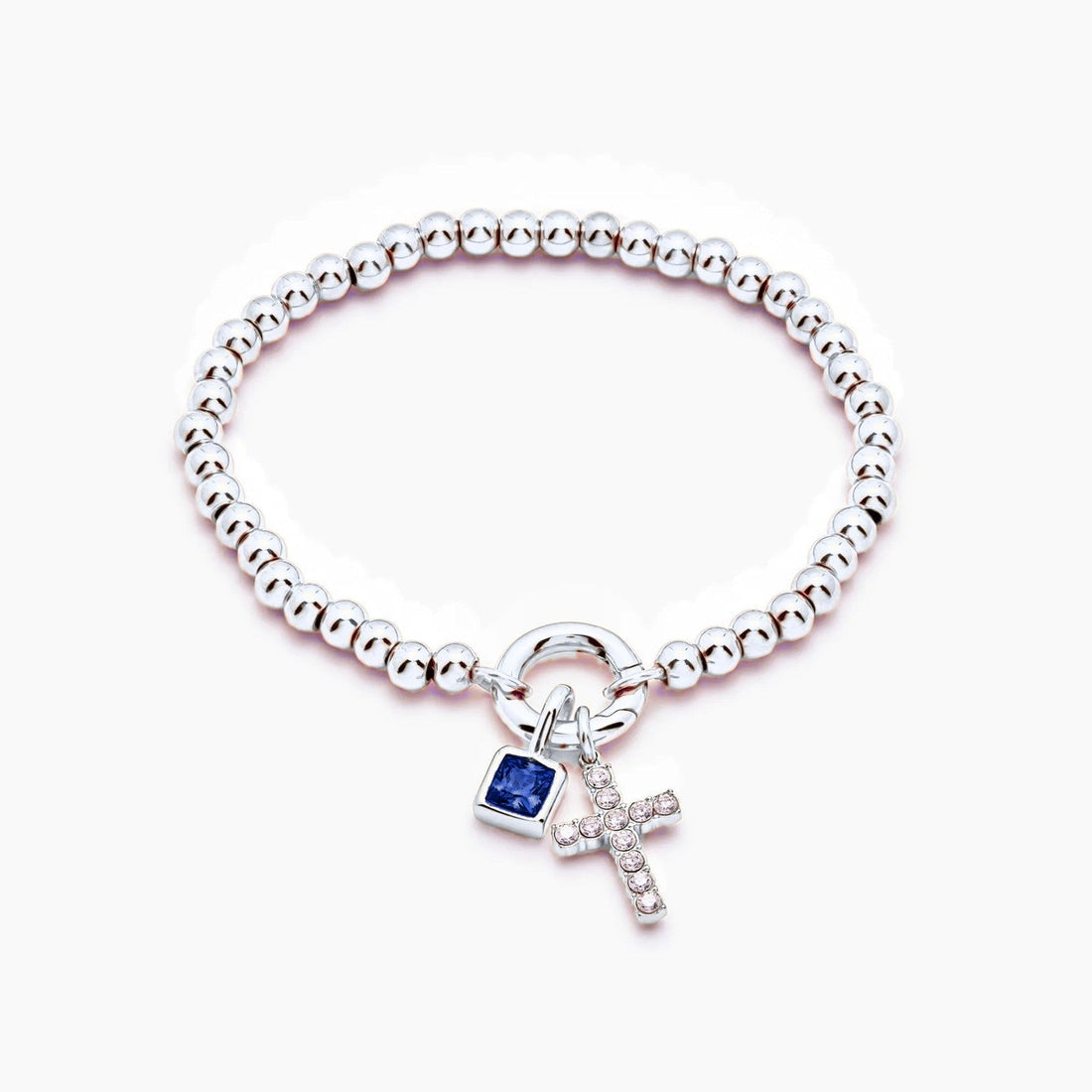 Beaded Bracelet with Cross and Birthstone