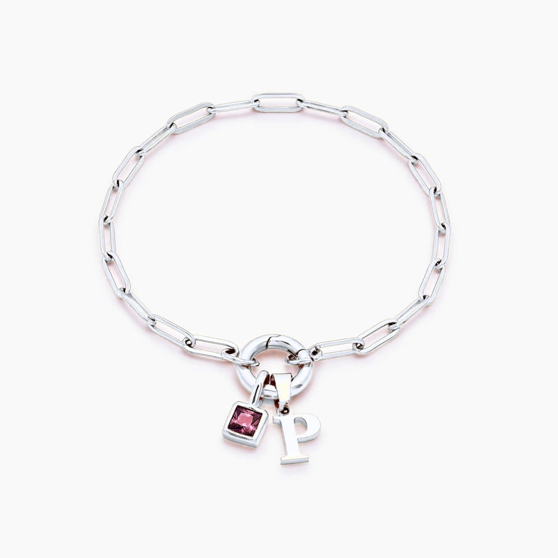 Paperclip Bracelet with Initial and Birthstone