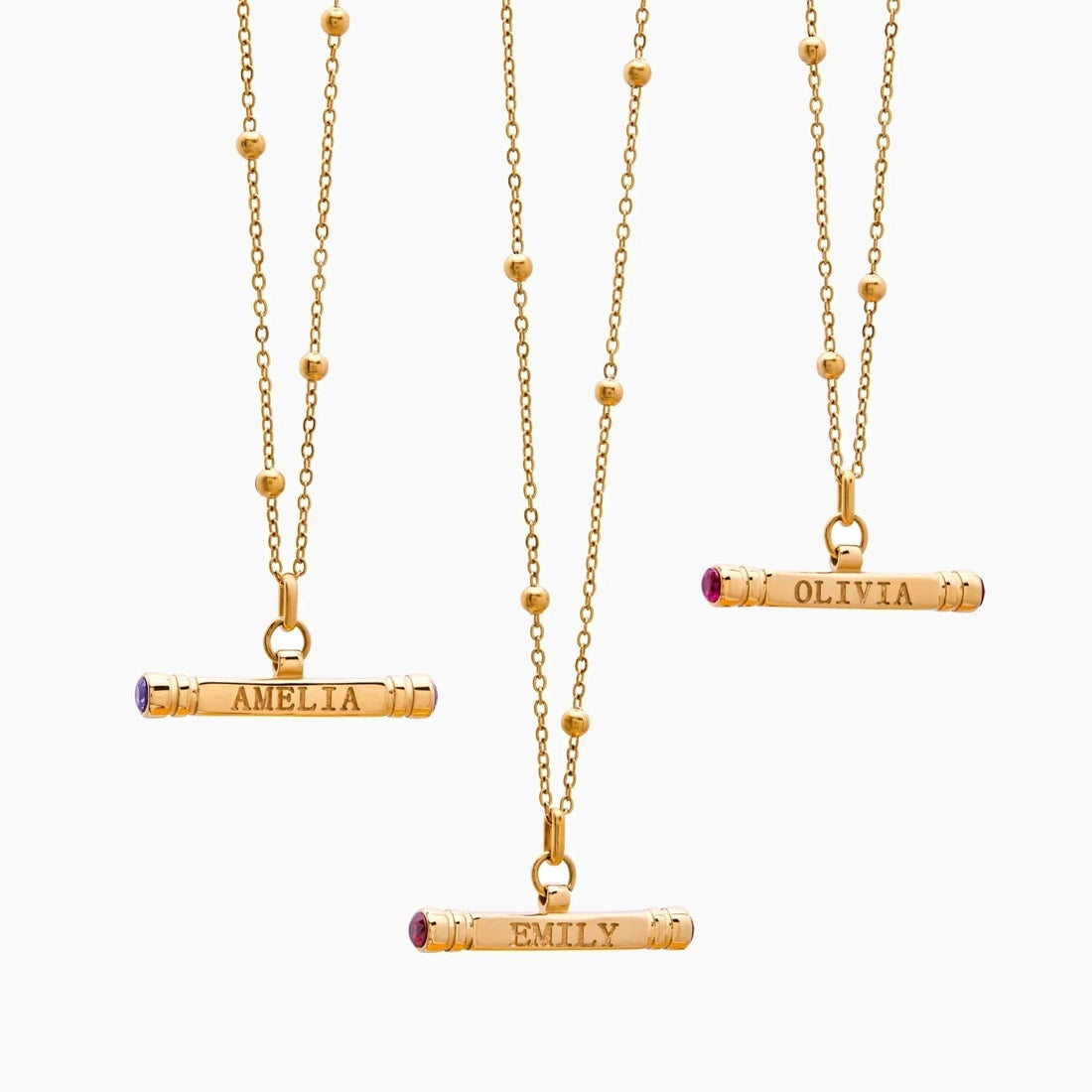 Personalized T-Bar Necklace with Name and Birthstone