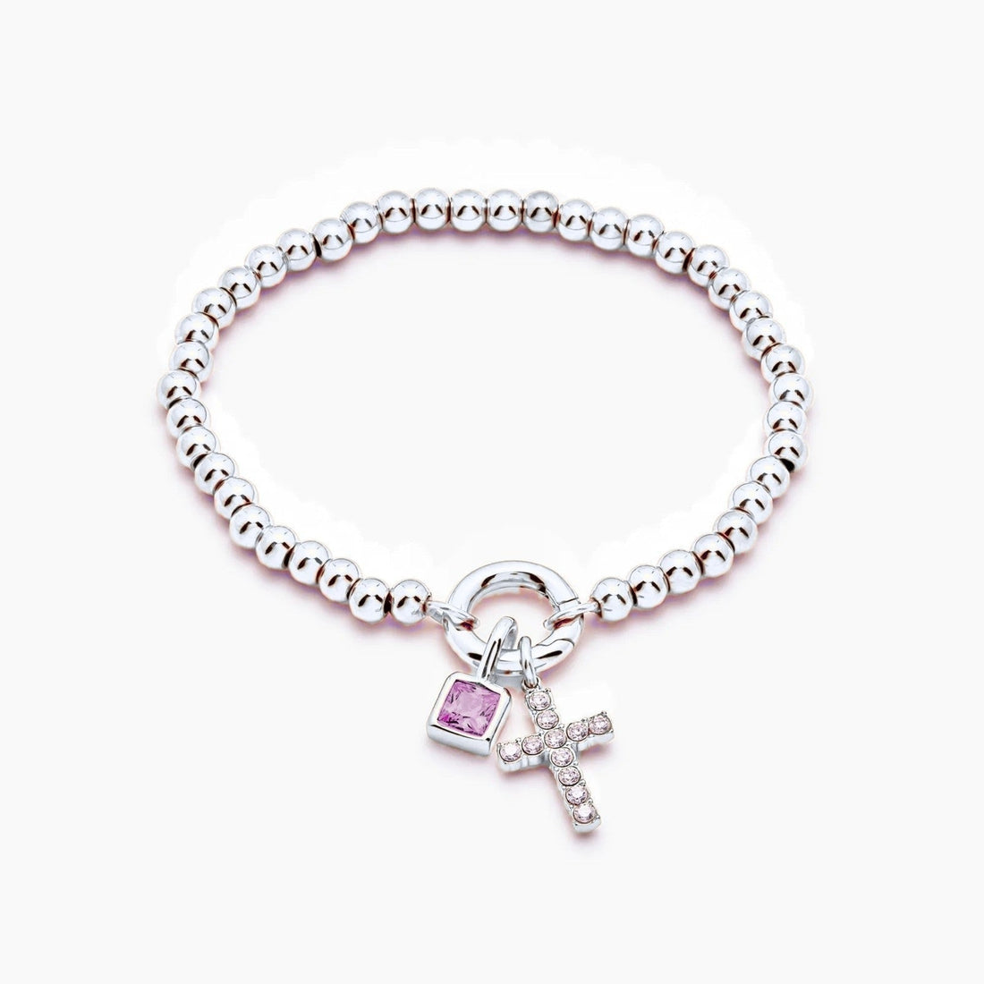 Beaded Bracelet with Cross and Birthstone