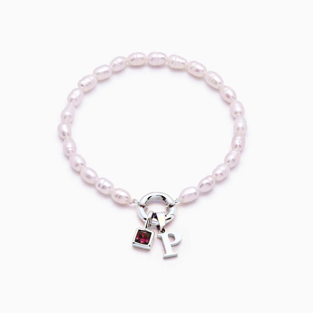 Pearl Bracelet with Initial and Birthstone