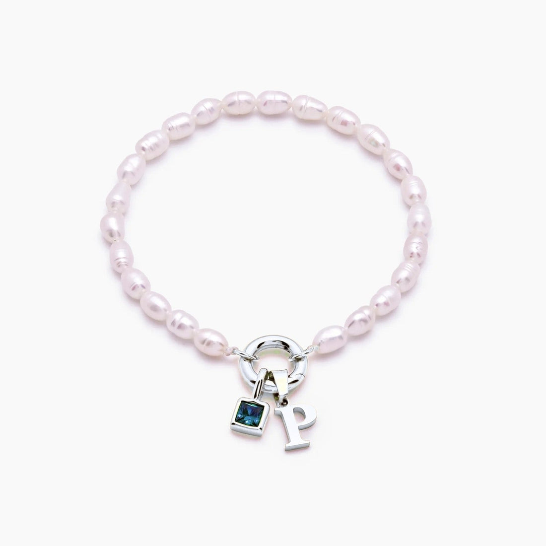 Pearl Bracelet with Initial and Birthstone